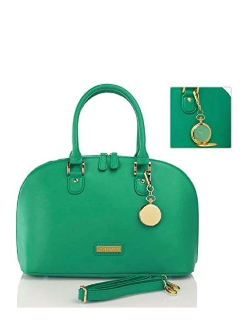 New Joy & Iman 21-Section Luxe Genuine Leather Handbag Emerald Green